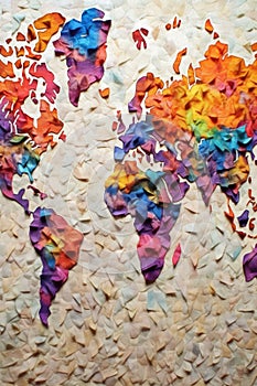 watercolor world map on textured paper