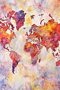 watercolor world map on textured paper