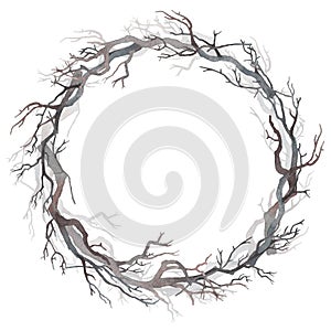 Watercolor wreath of bare branches