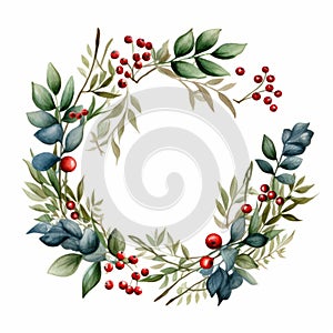 Watercolor Wreath With Berries And Leaves - Nature-inspired Clipart