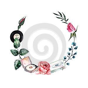 Watercolor wreath on white isolated background. Beautiful watercolor illustration