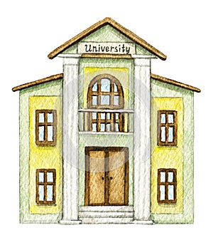Watercolor yellow cartoon university building
