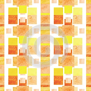 Watercolor Yellow and Orange Squares Seamless Pattern