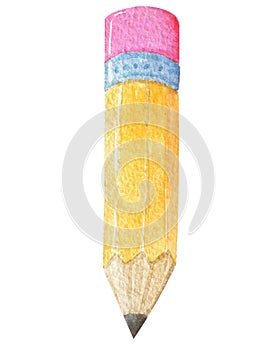 Watercolor yellow pencil isolated on white background