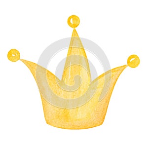 Watercolor yellow princess crown isolated on white background. gold crown illustration