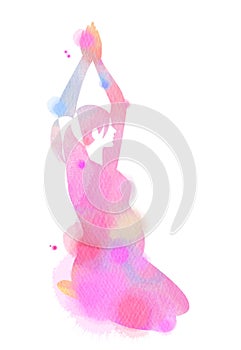 Watercolor yoga or exercise pregnant woman silhouette on white b