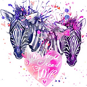 Watercolor zebra illustration. Cute zebra.