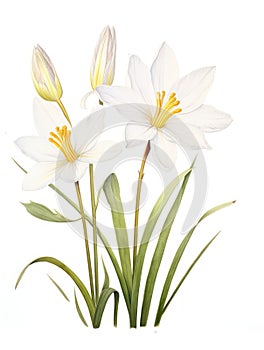 Watercolor Zephyranthes Primulina on White Background AI Generated