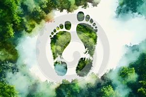 Watercolor zero emissions footprint shape. Generative ai