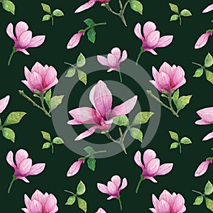 WatercolorMagnolia seamless pattern