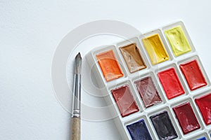 Watercolors, brushes for drawing. Hobbies and creativity