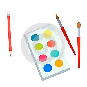 Watercolors and brushes flat simple illustration