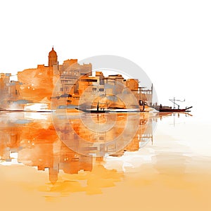 watercolors of the ganges river in varanasi