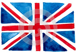 Watercolors Hand drawing. British flag. Art Texture background
