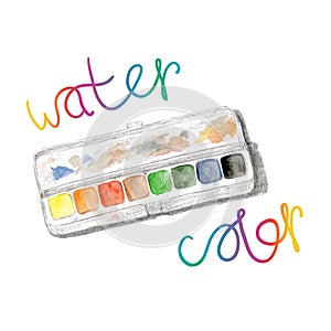 Watercolors and paintbox. Rainbow watercolor photo