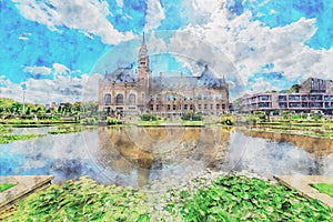 Peace Palace mirror watercolors painting