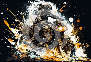 Watercolour abstract paintingof an off-road motorcyle and rider