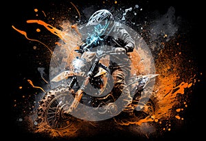 Watercolour abstract paintingof an off-road motorcyle and rider photo