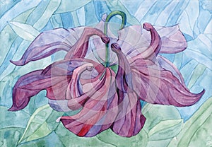Watercolour art painting aquilegia flower photo