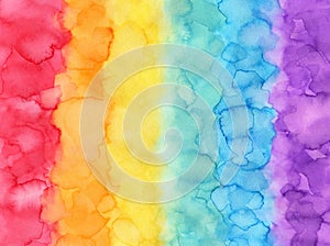 Watercolour background with artistic brush strokes of rainbow colors: red, orange, yellow, blue-green, blue and purple.