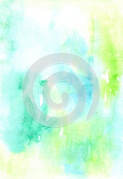 Watercolour blue and green handiwork wet painting colorful background design. Nice picture or backdrop. Vivid illustration