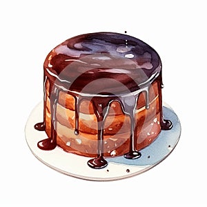 Watercolour Cake Illustration With Dark Chocolate Glaze