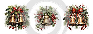 Watercolour Christmas bells . Generative Ai