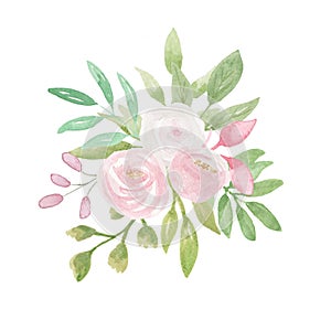 Watercolour Frame Pink White Bouquet Wedding Flower Hand Painted Summer