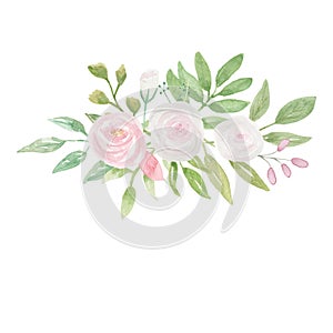 Watercolour Frame White Pink Wreath Wedding Flower Hand Painted Garland Summer