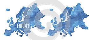 Watercolour illustration of Europe Continent Map: blank template and with `Europe` sign.