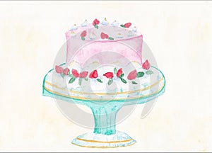 Watercolour Illustration of a fairy cake