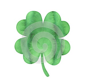 Watercolour illustration of green lucky four leaf clover shape.