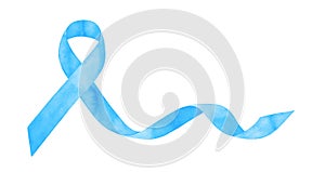Watercolour illustration of light blue waving Ribbon with creative brush strokes.