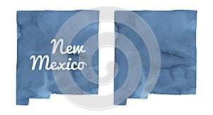 Watercolour illustration set of New Mexico State Map in two variations: empty template and with text example.
