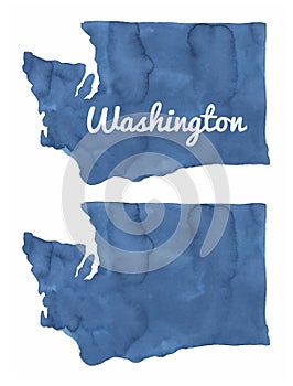 Watercolour illustration set of Washington State Map in navy blue