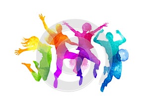 Watercolour Jumping Group of Friends Vector