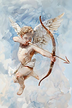 Watercolour oil painting of Cupid the Roman god of love