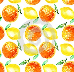 Watercolour orange and lemon fruit illustration.