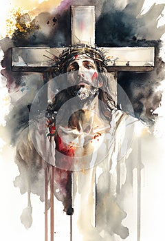 Watercolour painting of the Crucifixion of Jesus Christ