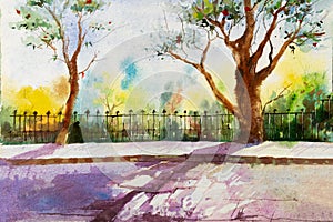 Watercolour painting of trees