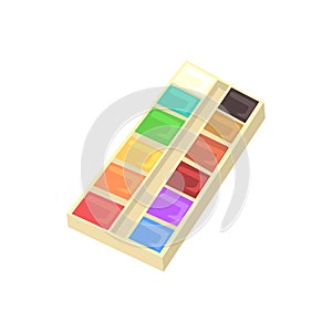 Watercolour paints palette. Artistic equipment colorful cartoon vector Illustration