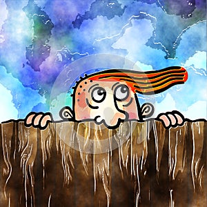 Watercolour Peering Man