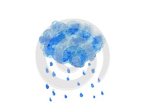 Watercolour rain cloud on a white background