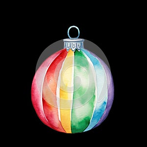 Watercolour rainbow baubles cliparts, png of Christmas tree decoration. Colourful new year scrapbooking items