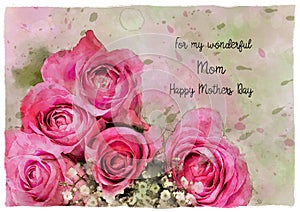 Watercolour Roses Mothers Day Card