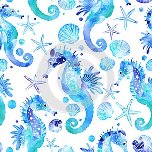 Watercolour Seahorses and Seashells