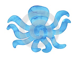 Watercolour shape of big Octopus with eight tentacles. Symbol of logic, creativity, potential, emotions.