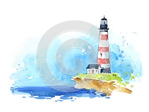 Watercolour sketch of a lighthouse at the seaside, seascape