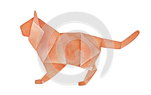 Watercolour sketch of orange folded Origami Tiger. photo