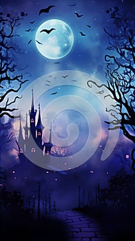 Watercolour Style Spooky Halloween Purple Night Sky Background